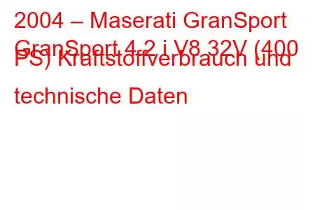 2004 – Maserati GranSport
GranSport 4.2 i V8 32V (400 PS) Kraftstoffverbrauch und technische Daten