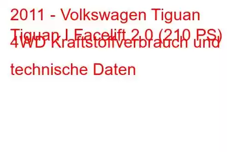 2011 - Volkswagen Tiguan
Tiguan I Facelift 2.0 (210 PS) 4WD Kraftstoffverbrauch und technische Daten