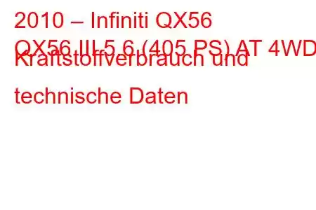 2010 – Infiniti QX56
QX56 III 5.6 (405 PS) AT 4WD Kraftstoffverbrauch und technische Daten