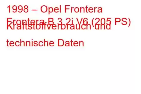 1998 – Opel Frontera
Frontera B 3.2i V6 (205 PS) Kraftstoffverbrauch und technische Daten