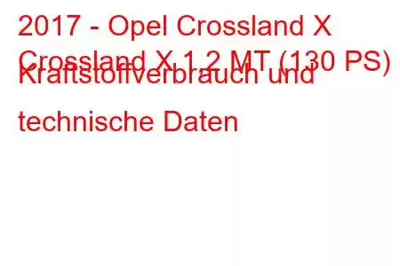 2017 - Opel Crossland X
Crossland X 1,2 MT (130 PS) Kraftstoffverbrauch und technische Daten