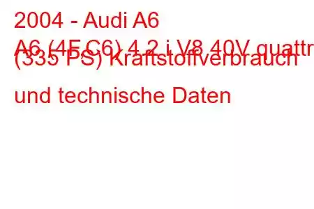 2004 - Audi A6
A6 (4F,C6) 4.2 i V8 40V quattro (335 PS) Kraftstoffverbrauch und technische Daten