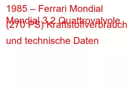 1985 – Ferrari Mondial
Mondial 3.2 Quattrovalvole (270 PS) Kraftstoffverbrauch und technische Daten