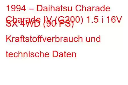 1994 – Daihatsu Charade
Charade IV (G200) 1.5 i 16V SX 4WD (90 PS) Kraftstoffverbrauch und technische Daten