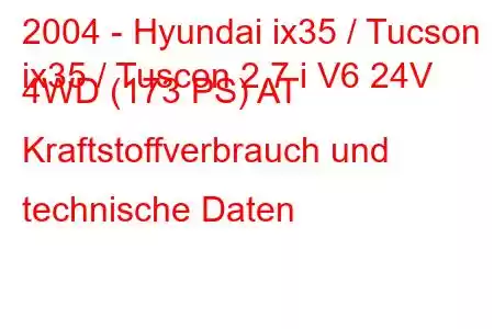 2004 - Hyundai ix35 / Tucson
ix35 / Tuscon 2.7 i V6 24V 4WD (173 PS) AT Kraftstoffverbrauch und technische Daten