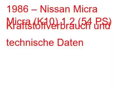 1986 – Nissan Micra
Micra (K10) 1.2 (54 PS) Kraftstoffverbrauch und technische Daten