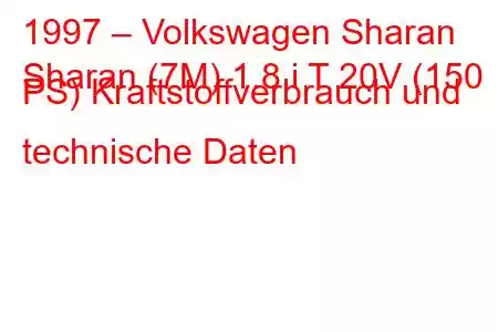 1997 – Volkswagen Sharan
Sharan (7M) 1.8 i T 20V (150 PS) Kraftstoffverbrauch und technische Daten