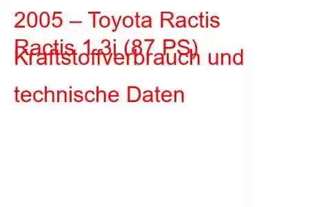 2005 – Toyota Ractis
Ractis 1.3i (87 PS) Kraftstoffverbrauch und technische Daten