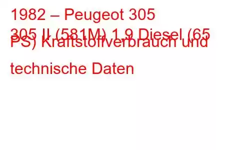 1982 – Peugeot 305
305 II (581M) 1,9 Diesel (65 PS) Kraftstoffverbrauch und technische Daten