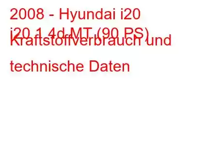 2008 - Hyundai i20
i20 1.4d MT (90 PS) Kraftstoffverbrauch und technische Daten