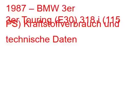 1987 – BMW 3er
3er Touring (E30) 318 i (115 PS) Kraftstoffverbrauch und technische Daten