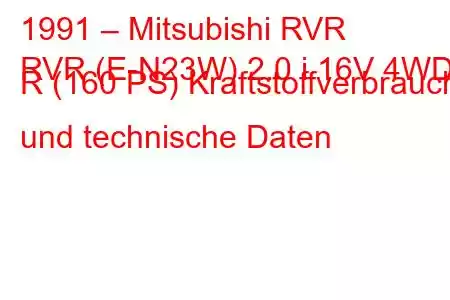 1991 – Mitsubishi RVR
RVR (E-N23W) 2.0 i 16V 4WD R (160 PS) Kraftstoffverbrauch und technische Daten