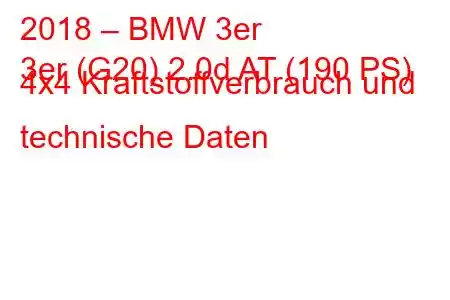 2018 – BMW 3er
3er (G20) 2.0d AT (190 PS) 4x4 Kraftstoffverbrauch und technische Daten