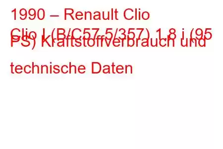 1990 – Renault Clio
Clio I (B/C57,5/357) 1.8 i (95 PS) Kraftstoffverbrauch und technische Daten