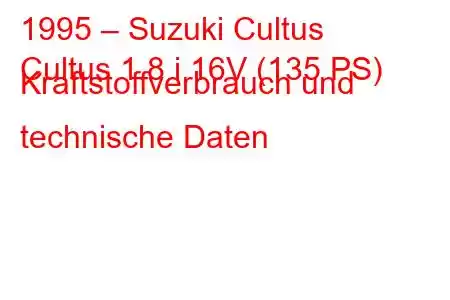 1995 – Suzuki Cultus
Cultus 1.8 i 16V (135 PS) Kraftstoffverbrauch und technische Daten