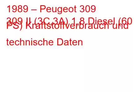 1989 – Peugeot 309
309 II (3C,3A) 1,8 Diesel (60 PS) Kraftstoffverbrauch und technische Daten