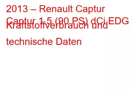 2013 – Renault Captur
Captur 1.5 (90 PS) dCi EDG Kraftstoffverbrauch und technische Daten