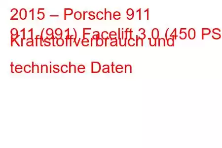 2015 – Porsche 911
911 (991) Facelift 3.0 (450 PS) Kraftstoffverbrauch und technische Daten