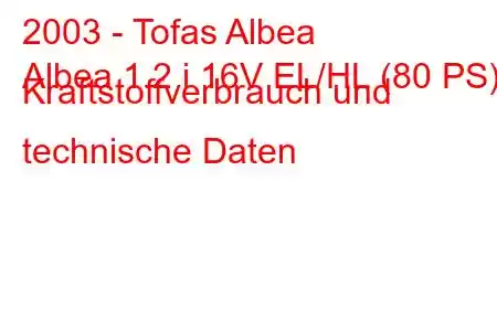 2003 - Tofas Albea
Albea 1.2 i 16V EL/HL (80 PS) Kraftstoffverbrauch und technische Daten