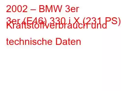 2002 – BMW 3er
3er (E46) 330 i X (231 PS) Kraftstoffverbrauch und technische Daten