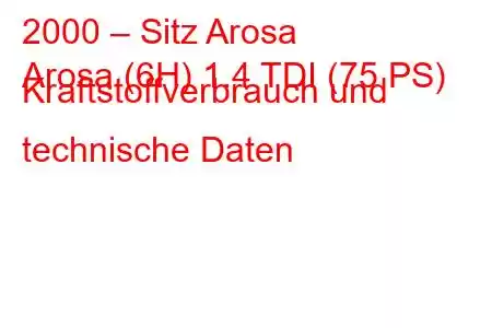 2000 – Sitz Arosa
Arosa (6H) 1.4 TDI (75 PS) Kraftstoffverbrauch und technische Daten