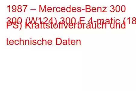 1987 – Mercedes-Benz 300
300 (W124) 300 E 4-matic (188 PS) Kraftstoffverbrauch und technische Daten