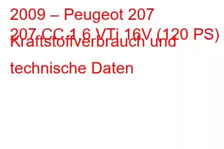 2009 – Peugeot 207
207 CC 1.6 VTi 16V (120 PS) Kraftstoffverbrauch und technische Daten