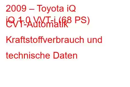 2009 – Toyota iQ
iQ 1.0 VVT-i (68 PS) CVT-Automatik Kraftstoffverbrauch und technische Daten