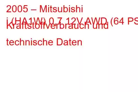 2005 – Mitsubishi
i (HA1W) 0,7 12V AWD (64 PS) Kraftstoffverbrauch und technische Daten