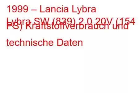 1999 – Lancia Lybra
Lybra SW (839) 2.0 20V (154 PS) Kraftstoffverbrauch und technische Daten