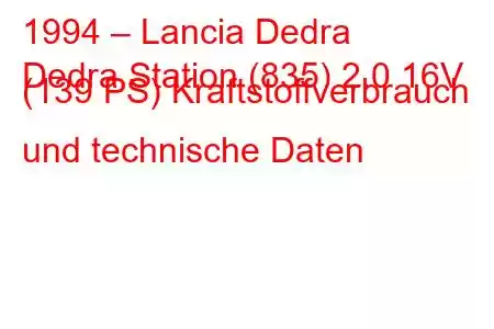 1994 – Lancia Dedra
Dedra Station (835) 2.0 16V (139 PS) Kraftstoffverbrauch und technische Daten