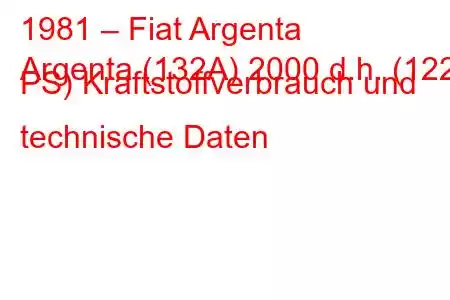 1981 – Fiat Argenta
Argenta (132A) 2000 d.h. (122 PS) Kraftstoffverbrauch und technische Daten