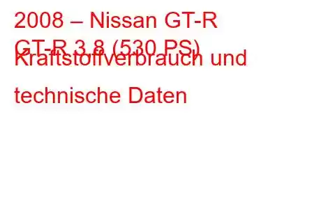 2008 – Nissan GT-R
GT-R 3,8 (530 PS) Kraftstoffverbrauch und technische Daten