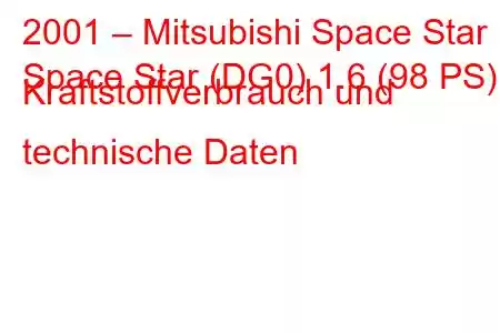 2001 – Mitsubishi Space Star
Space Star (DG0) 1.6 (98 PS) Kraftstoffverbrauch und technische Daten