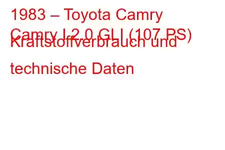 1983 – Toyota Camry
Camry I 2.0 GLI (107 PS) Kraftstoffverbrauch und technische Daten