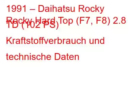 1991 – Daihatsu Rocky
Rocky Hard Top (F7, F8) 2.8 TD (102 PS) Kraftstoffverbrauch und technische Daten