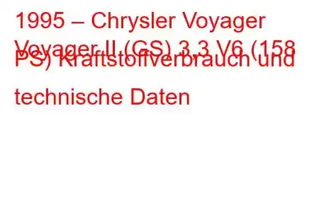 1995 – Chrysler Voyager
Voyager II (GS) 3,3 V6 (158 PS) Kraftstoffverbrauch und technische Daten