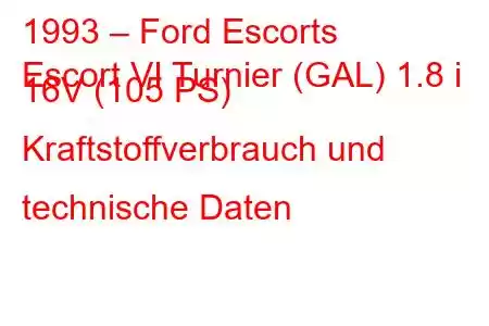 1993 – Ford Escorts
Escort VI Turnier (GAL) 1.8 i 16V (105 PS) Kraftstoffverbrauch und technische Daten