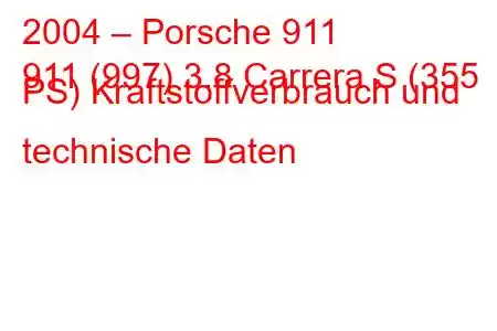 2004 – Porsche 911
911 (997) 3.8 Carrera S (355 PS) Kraftstoffverbrauch und technische Daten