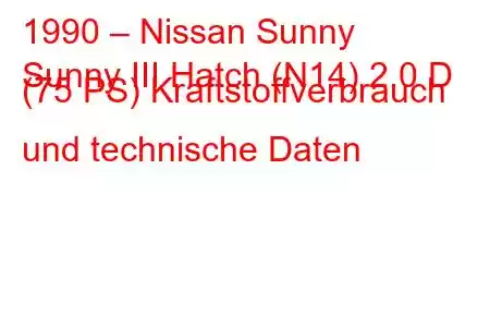 1990 – Nissan Sunny
Sunny III Hatch (N14) 2.0 D (75 PS) Kraftstoffverbrauch und technische Daten