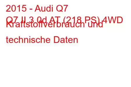 2015 - Audi Q7
Q7 II 3.0d AT (218 PS) 4WD Kraftstoffverbrauch und technische Daten