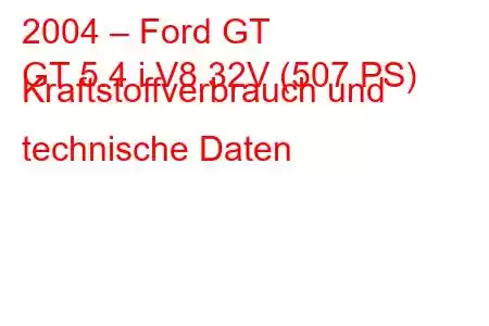 2004 – Ford GT
GT 5.4 i V8 32V (507 PS) Kraftstoffverbrauch und technische Daten