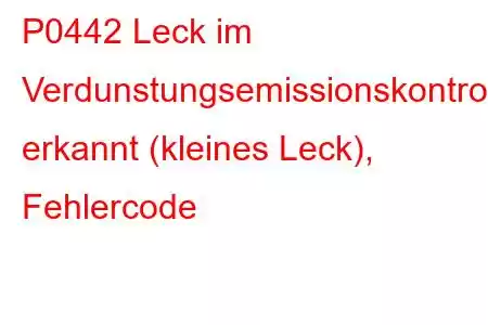 P0442 Leck im Verdunstungsemissionskontrollsystem erkannt (kleines Leck), Fehlercode