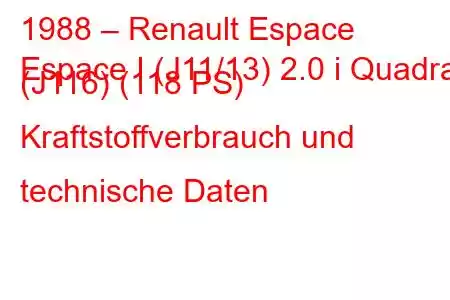 1988 – Renault Espace
Espace I (J11/13) 2.0 i Quadra (J116) (118 PS) Kraftstoffverbrauch und technische Daten