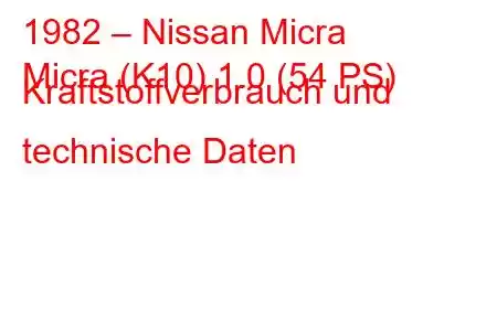 1982 – Nissan Micra
Micra (K10) 1.0 (54 PS) Kraftstoffverbrauch und technische Daten