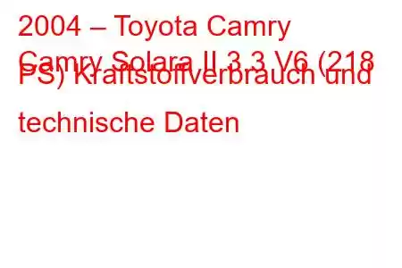 2004 – Toyota Camry
Camry Solara II 3.3 V6 (218 PS) Kraftstoffverbrauch und technische Daten