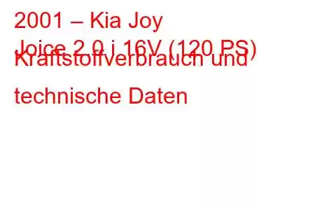 2001 – Kia Joy
Joice 2.0 i 16V (120 PS) Kraftstoffverbrauch und technische Daten