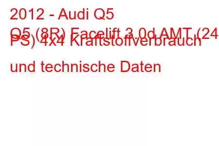 2012 - Audi Q5
Q5 (8R) Facelift 3.0d AMT (245 PS) 4x4 Kraftstoffverbrauch und technische Daten