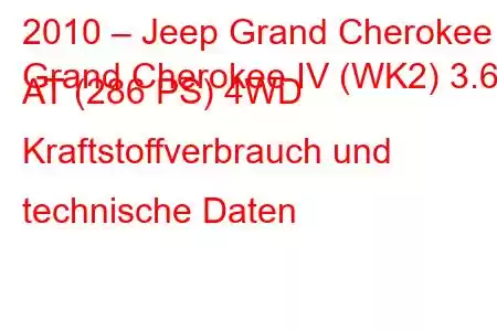 2010 – Jeep Grand Cherokee
Grand Cherokee IV (WK2) 3.6 AT (286 PS) 4WD Kraftstoffverbrauch und technische Daten