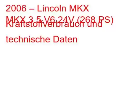 2006 – Lincoln MKX
MKX 3.5 V6 24V (268 PS) Kraftstoffverbrauch und technische Daten